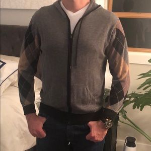 Neiman Marcus merino wool argyle zip sweater